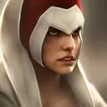 Female rouge assassin in white Assassin's Creed Style, 4k,Highly Detailed,Beautiful,Cinematic Lighting,Sharp Focus,Volumetric Lighting,Closeup Portrait,Concept Art