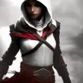 Female rouge assassin in white Assassin's Creed Style, 4k,Highly Detailed,Beautiful,Cinematic Lighting,Sharp Focus,Volumetric Lighting,Closeup Portrait,Concept Art