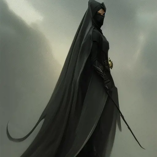 Matte portrait of an Eldern Ring black caped female wraith in the style of Stefan Kostic, 8k,Highly Detailed,Intricate,Artstation,Illustration,Sharp Focus,Smooth,Unreal Engine,Volumetric Lighting,Concept Art, by Stanley Artgerm Lau,by Alphonse Mucha,by Greg Rutkowski