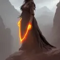 Matte portrait of an Eldern Ring black caped female druid in an epic volcanic background in the style of Stefan Kostic, 8k,Highly Detailed,Intricate,Artstation,Illustration,Sharp Focus,Smooth,Unreal Engine,Volumetric Lighting,Concept Art, by Stanley Artgerm Lau,by Alphonse Mucha,by Greg Rutkowski