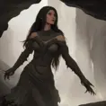 Matte portrait of an Elden Ring black caped female wraith inside an epic cave background in the style of Stefan Kostic, 8k,Highly Detailed,Intricate,Artstation,Illustration,Sharp Focus,Smooth,Unreal Engine,Volumetric Lighting,Concept Art, by Stanley Artgerm Lau,by Alphonse Mucha,by Greg Rutkowski