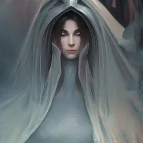 Closeup matte portrait of an Elden Ring black caped female wraith inside an epic cave, 8k,Highly Detailed,Intricate,Artstation,Illustration,Sharp Focus,Smooth,Unreal Engine,Volumetric Lighting,Concept Art, by Stanley Artgerm Lau,by Alphonse Mucha,by Greg Rutkowski