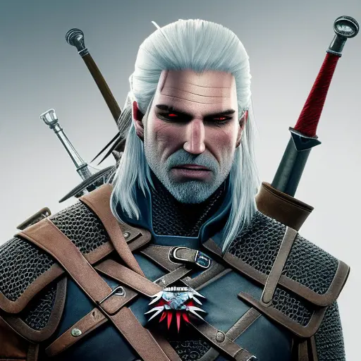 Geralt as a rouge assassin in The Witcher 3 Style, 4k,Highly Detailed,Beautiful,Cinematic Lighting,Sharp Focus,Volumetric Lighting,Closeup Portrait,Concept Art
