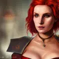 Alluring Triss Merigold as a rouge mage in The Witcher 3 Style, 4k,Highly Detailed,Beautiful,Cinematic Lighting,Sharp Focus,Volumetric Lighting,Closeup Portrait,Concept Art