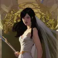 Cassandra cain in a wedding dress, riot entertainment, Realistic,Artgerm,Concept Art,Portrait, by Alphonse Mucha,by Greg Rutkowski
