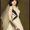 Cassandra cain in a wedding dress, riot entertainment, Realistic,Artgerm,Concept Art,Portrait, by Alphonse Mucha,by Greg Rutkowski