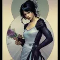 Cassandra cain in a wedding dress, riot entertainment, Realistic, Artgerm, Concept Art, Portrait, by Alphonse Mucha, Greg Rutkowski