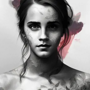 Colorful portrait of a tattooed Emma Watson with a grey scale face, 4k, Highly Detailed, Hyper Detailed, Powerful, Artstation, Vintage Illustration, Digital Painting, Sharp Focus, Smooth, Concept Art by Stanley Artgerm Lau, Alphonse Mucha, Greg Rutkowski