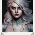 Colorful portrait of a tattooed Ciri with a grey scale face, 4k, Highly Detailed, Hyper Detailed, Powerful, Artstation, Vintage Illustration, Digital Painting, Sharp Focus, Smooth, Concept Art by Stanley Artgerm Lau, Alphonse Mucha, Greg Rutkowski