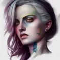 Closeup of a colorful tattooed Ciri with a grey scale face, 4k, Highly Detailed, Hyper Detailed, Powerful, Artstation, Vintage Illustration, Digital Painting, Sharp Focus, Smooth, Concept Art by Stanley Artgerm Lau, Alphonse Mucha, Greg Rutkowski