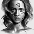 Grayscale matte portrait of Alicia Vikander with colored tattoos, 4k, Highly Detailed, Hyper Detailed, Powerful, Artstation, Vintage Illustration, Digital Painting, Sharp Focus, Smooth, Volumetric Lighting, Concept Art by Stanley Artgerm Lau