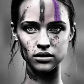 Grayscale matte portrait of Alicia Vikander with colored tattoos, 4k, Highly Detailed, Hyper Detailed, Powerful, Artstation, Vintage Illustration, Digital Painting, Sharp Focus, Smooth, Volumetric Lighting, Concept Art