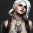 Matte portrait of Ciri with tattoos, 4k, Highly Detailed, Hyper Detailed, Powerful, Artstation, Vintage Illustration, Digital Painting, Sharp Focus, Smooth, Volumetric Lighting, Concept Art