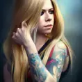 Matte portrait of Avril Lavigne with tattoos, 8k, Highly Detailed, Powerful, Artstation, Digital Painting, Photo Realistic, Sharp Focus, Volumetric Lighting, Concept Art, Magical, Alluring by Stanley Artgerm Lau, Alphonse Mucha, Greg Rutkowski