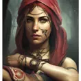 Matte portrait of Kassandra from Assassins Creed with colored tattoos, 8k, Highly Detailed, Powerful, Artstation, Digital Painting, Photo Realistic, Sharp Focus, Grayscale, Volumetric Lighting, Concept Art, Magical, Alluring by Stanley Artgerm Lau, Alphonse Mucha, Greg Rutkowski