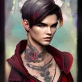 Matte portrait of Ruby Rose with colored tattoos, 4k, Highly Detailed, Powerful, Artstation, Digital Painting, Photo Realistic, Sharp Focus, Grayscale, Volumetric Lighting, Concept Art, Magical, Alluring by Stanley Artgerm Lau, Alphonse Mucha, Greg Rutkowski