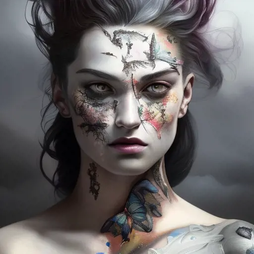 Anne marie, colorful painting on grey scale face, powerful, magic, thunders, dramatic lighting, intricate tattoos, wild, highly detailed, digital painting, artstation, concept art, smooth, sharp focus, illustration, art by artgerm and greg rutkowski and alphonse mucha, footage, 4k, Hyper Detailed