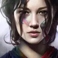 Mary Elizabeth Winstead, colorful painting on grey scale face, powerful, magic, thunders, dramatic lighting, intricate tattoos, wild, highly detailed, digital painting, artstation, concept art, smooth, sharp focus, illustration, art by artgerm and greg rutkowski and alphonse mucha, footage, 4k, Hyper Detailed