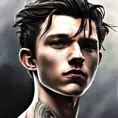 Tom Holland, colorful painting on grey scale face, powerful, magic, thunders, dramatic lighting, intricate tattoos, wild, highly detailed, digital painting, artstation, concept art, smooth, sharp focus, illustration, art by artgerm and greg rutkowski and alphonse mucha, footage, 4k, Hyper Detailed