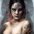 Abbie Cornish, colorful painting on grey scale face, powerful, magic, thunders, dramatic lighting, intricate tattoos, wild, highly detailed, digital painting, artstation, concept art, smooth, sharp focus, illustration, art by artgerm and greg rutkowski and alphonse mucha, footage, 4k, Hyper Detailed