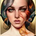 Colorful painting of a tattooed Anne marie on grey scale face, 4k, Highly Detailed, Hyper Detailed, Powerful, Artstation, Vintage Illustration, Digital Painting, Sharp Focus, Smooth, Concept Art by Stanley Artgerm Lau, Alphonse Mucha, Greg Rutkowski