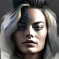 Margot Robbie, colorful painting on grey scale face, powerful, magic, thunders, dramatic lighting, intricate tattoos, wild, highly detailed, digital painting, artstation, concept art, smooth, sharp focus, illustration, art by artgerm and greg rutkowski and alphonse mucha, footage, 4k, Hyper Detailed