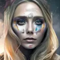 elizabeth olsen, colorful painting on grey scale face, powerful, magic, thunders, dramatic lighting, intricate tattoos, wild, highly detailed, digital painting, artstation, concept art, smooth, sharp focus, illustration, art by artgerm and greg rutkowski and alphonse mucha, footage, 4k, Hyper Detailed