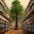 A beautiful tall tree growing in the middle of an ancient victorian library indoors, 4k, Trending on Artstation, Photo Realistic, Concept Art by Albert Bierstadt
