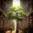 A beautiful giant tree growing in the middle of an ancient victorian library indoors. a door is embedded in the tree, 4k resolution, Hyper Detailed, Pixiv, Trending on Artstation, Vintage Illustration, Hearthstone, Unreal Engine, Volumetric Lighting, Concept Art, Digital Art, Fantasy by Stanley Artgerm Lau, Angela Barrett, WLOP
