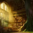 A beautiful giant tree growing in the middle of an ancient victorian library indoors. a door is embedded in the tree, 4k resolution, Hyper Detailed, Trending on Artstation, Volumetric Lighting, Concept Art, Digital Art, Fantasy, Dark by Greg Rutkowski