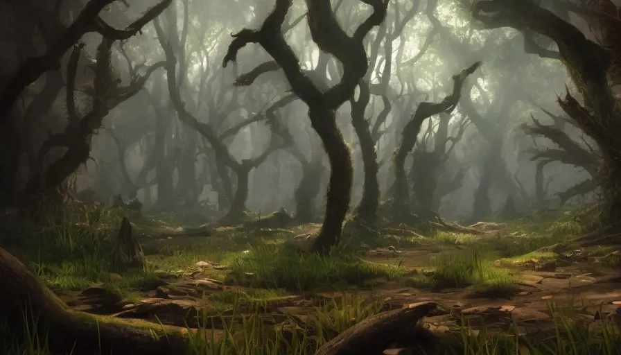 Forgotten forest of ancient Aztec, gloomy sparse forest surrounding blood rivers flowing through the beach in the style of kingdom hearts, Award-Winning, Highly Detailed, Pixiv, Trending on Artstation, Beautiful, Stunning, Cinematic Lighting, Realistic, Unreal Engine, Volumetric Lighting, Digital Art