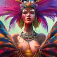 Closeup of a mystical tribal goddess surrounded by vibrant feathers and gemstones, 8k, Highly Detailed, Intricate, Artstation, Matte Painting, Sharp Focus, Volumetric Lighting, Concept Art by Stanley Artgerm Lau, Greg Rutkowski