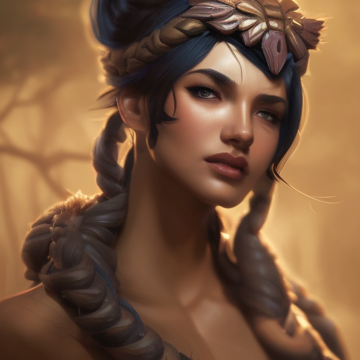 Alluring matte portrait of a beautiful Nidalee in the style of Stefan Kostic, 8k, Highly Detailed, Intricate, Half Body, Realistic, Sharp Focus, Volumetric Lighting, Fantasy, Elegant by Stanley Artgerm Lau