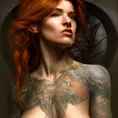 Alluring matte portrait of a beautiful tattooed Sarah Kerrigan, 8k, Highly Detailed, Intricate, Half Body, Realistic, Sharp Focus, Volumetric Lighting, Fantasy, Elegant by Alphonse Mucha