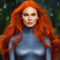 Alluring matte portrait of a beautiful Jean Grey from X-Men, 8k, Highly Detailed, Intricate, Half Body, Realistic, Sharp Focus, Volumetric Lighting, Fantasy, Elegant by Alphonse Mucha