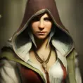 Alluring matte portrait of a beautiful female from Assassin's Creed, 8k, Highly Detailed, Intricate, Half Body, Realistic, Sharp Focus, Volumetric Lighting, Fantasy, Elegant by Alphonse Mucha