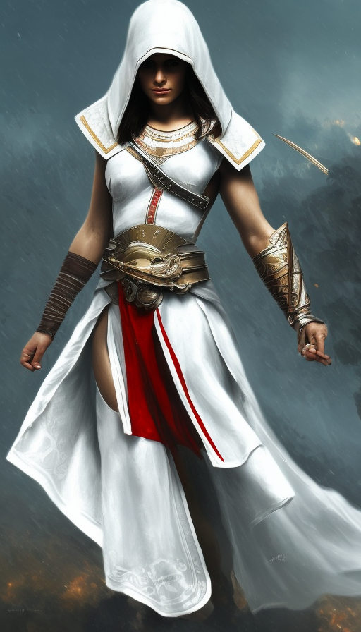Closeup of Kassandra from Assassins Creed in white armor, Highly Detailed, Intricate, Artstation, Beautiful, Digital Painting, Sharp Focus, Volumetric Lighting, Concept Art, Elegant by Alphonse Mucha
