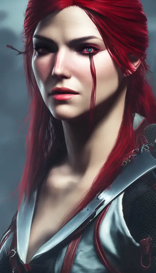 Female rouge assassin in The Witcher 3 Style, 4k, Highly Detailed, Beautiful, Sharp Focus, Volumetric Lighting, Closeup Portrait, Concept Art