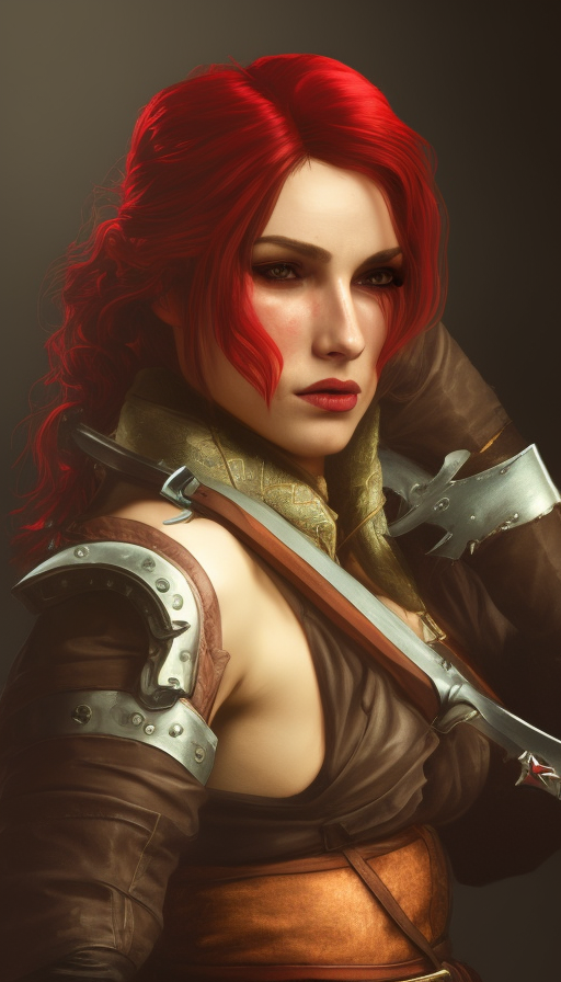 Female rouge assassin in The Witcher 3 Style, 4k, Highly Detailed, Beautiful, Sharp Focus, Volumetric Lighting, Closeup Portrait, Concept Art by Alphonse Mucha