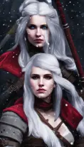 Female rouge assassin in a snowy battlefield in The Witcher 3 Style, 4k, Highly Detailed, Beautiful, Sharp Focus, Volumetric Lighting, Closeup Portrait, Concept Art by Alphonse Mucha