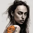 Grayscale portrait of Irina Shayk with colored tattooes, 4k, Highly Detailed, Powerful, Artstation, Magical, Vintage Illustration, Digital Painting, Sharp Focus, Smooth, Concept Art by Alphonse Mucha
