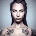 Matte portrait of a beautiful model with colored tattoos, 4k, Highly Detailed, Alluring, Photo Realistic, Sharp Focus, Unreal Engine, Grayscale, Volumetric Lighting, Concept Art