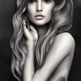 Grayscale portrait of Eiza González with colored tattoos, 4k, Highly Detailed, Hyper Detailed, Powerful, Artstation, Vintage Illustration, Digital Painting, Sharp Focus, Smooth, Concept Art by Alphonse Mucha