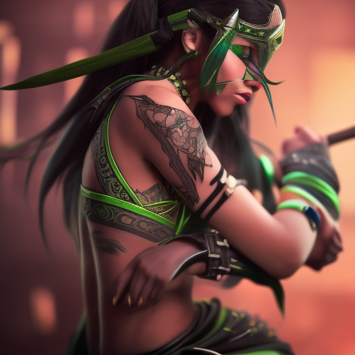 Matte portrait of a beautiful Akali with colored tattoos, 4k, Highly Detailed, Alluring, Photo Realistic, Sharp Focus, Unreal Engine, Grayscale, Volumetric Lighting, Concept Art