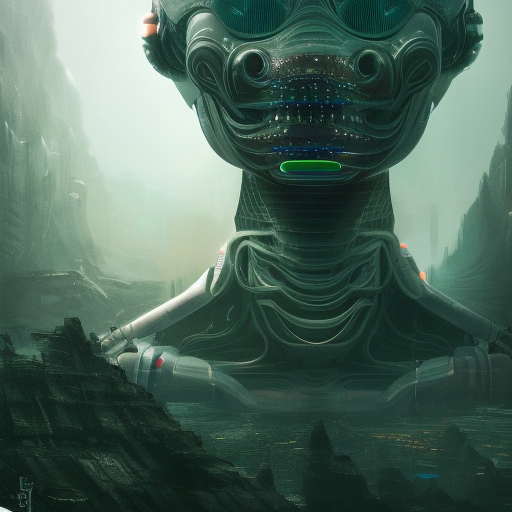 Portrait of an alien cybertronic creature in a scenic dystopian environment, 8k, Hyper Detailed, Intricate, Cybernatic and Sci-Fi, Digital Painting, Sharp Focus, Volumetric Lighting, Concept Art by Stanley Artgerm Lau