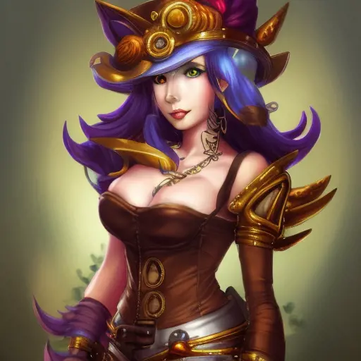 Steampunk portrait of Ahri from League of Legends, Highly Detailed, Intricate, Artstation, Beautiful, Digital Painting, Sharp Focus, Concept Art, Elegant