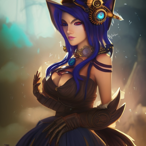 Steampunk portrait of Ahri from League of Legends, Highly Detailed, Intricate, Artstation, Beautiful, Digital Painting, Sharp Focus, Concept Art, Elegant