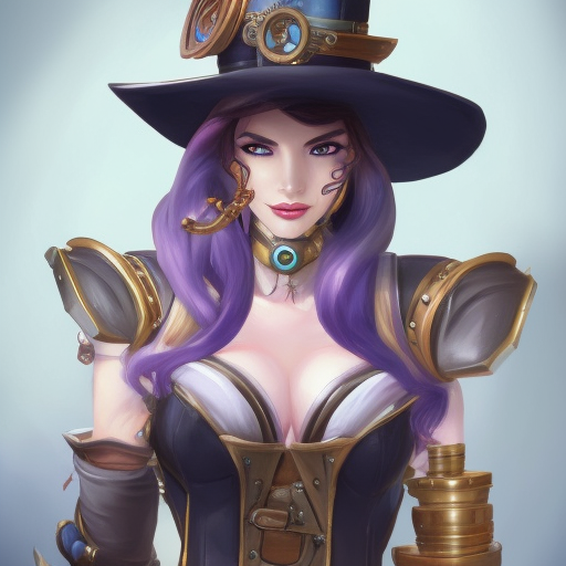 Steampunk portrait of Caitlyn from League of Legends, Highly Detailed, Intricate, Artstation, Beautiful, Digital Painting, Sharp Focus, Concept Art, Elegant