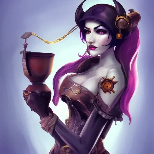 Steampunk portrait of Gwen from League of Legends, Highly Detailed, Intricate, Artstation, Beautiful, Digital Painting, Sharp Focus, Concept Art, Elegant