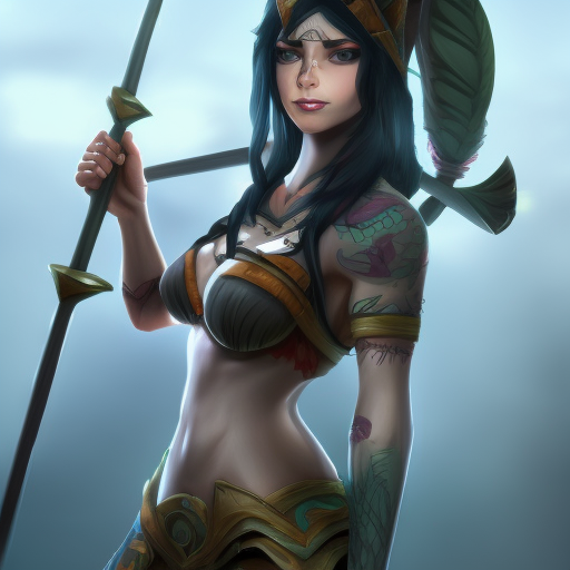 Matte portrait of Nidalee from League of Legends in Elden Ring style, 8k, High Definition, Highly Detailed, Intricate, Half Body, Realistic, Sharp Focus, Fantasy, Elegant